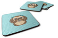 Checkerboard Blue Chocolate Brown Shih Tzu Foam Coasters Set of 4 Cup Coasters for Indoor Outdoor, Tabletop Protection, Anti Slip, Mouse pad Material
