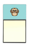 Checkerboard Blue Chocolate Brown Shih Tzu Watercolor Sticky Note Holder Refillable Dispenser Desk Accessory 3x3 Pad Gift