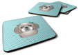 Checkerboard Blue Gray Silver Shih Tzu Foam Coasters Set of 4 Cup Coasters for Indoor Outdoor, Tabletop Protection, Anti Slip, Mouse pad Material