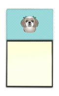 Checkerboard Blue Gray Silver Shih Tzu Watercolor Sticky Note Holder Refillable Dispenser Desk Accessory 3x3 Pad Gift