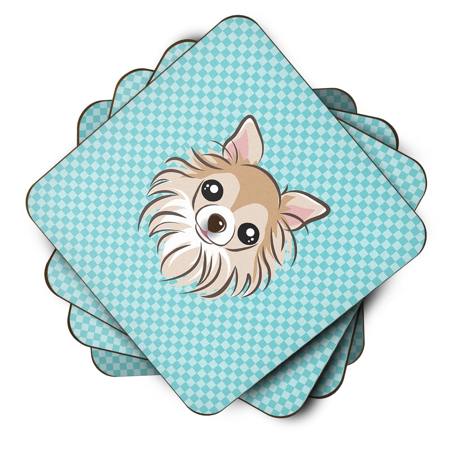 Checkerboard Blue Chihuahua Foam Coasters Set of 4 Cup Coasters for Indoor Outdoor, Tabletop Protection, Anti Slip, Mouse pad Material