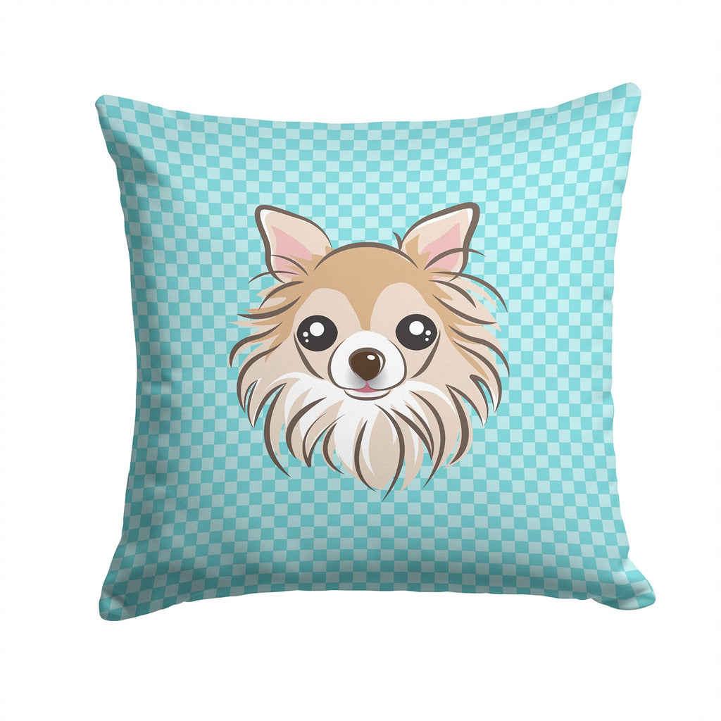Checkerboard Blue Chihuahua Decorative Throw Pillow 14x14 Indoor Outdoor Accent Cushion, Fabric Cover with Insert for Sofa, Bed, Porch & Living Room