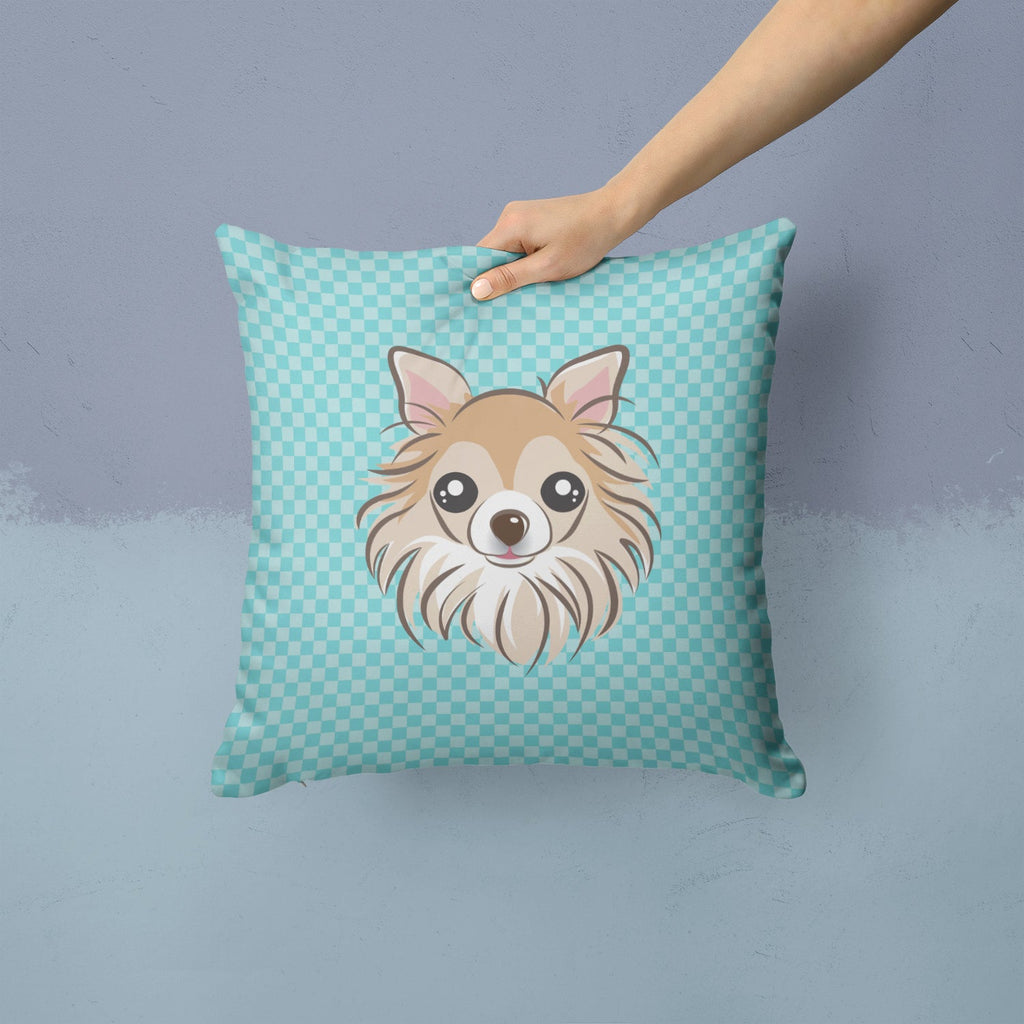 Checkerboard Blue Chihuahua Decorative Throw Pillow 14x14 Indoor Outdoor Accent Cushion, Fabric Cover with Insert for Sofa, Bed, Porch & Living Room
