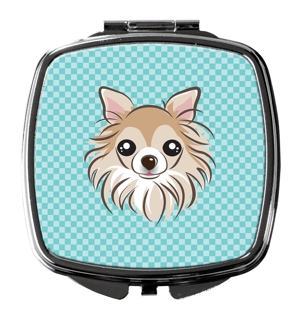 Checkerboard Blue Chihuahua Compact Mirror Decorative Travel Makeup Mirror for Women Girls Gifts Pocket Makeup Mirror Folding Handheld