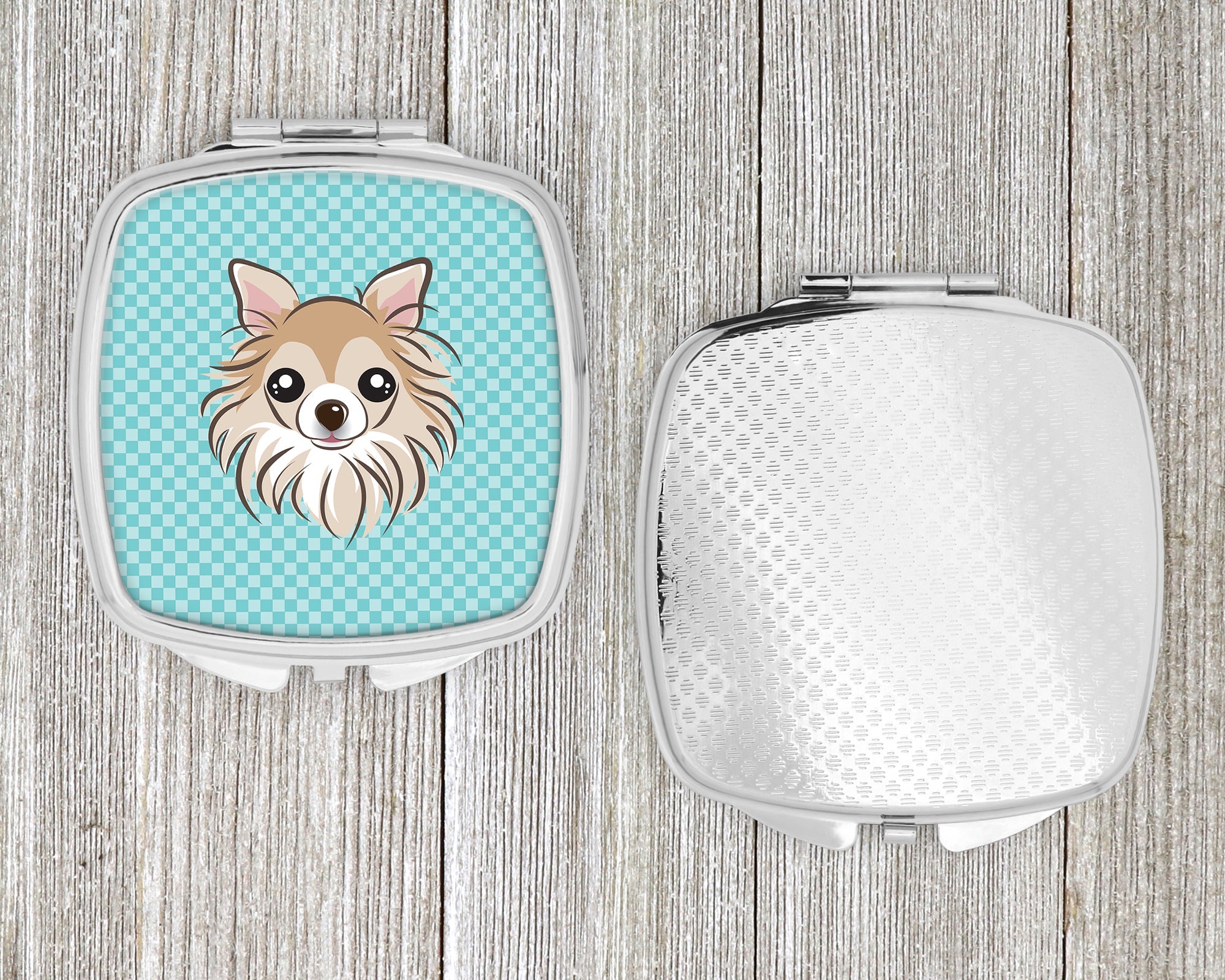 Checkerboard Blue Chihuahua Compact Mirror Decorative Travel Makeup Mirror for Women Girls Gifts Pocket Makeup Mirror Folding Handheld