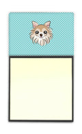 Checkerboard Blue Chihuahua Watercolor Sticky Note Holder Refillable Dispenser Desk Accessory 3x3 Pad Gift