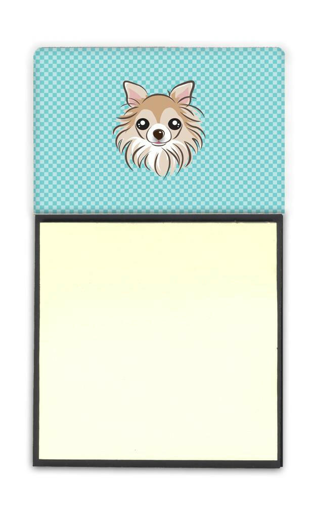 Checkerboard Blue Chihuahua Watercolor Sticky Note Holder Refillable Dispenser Desk Accessory 3x3 Pad Gift