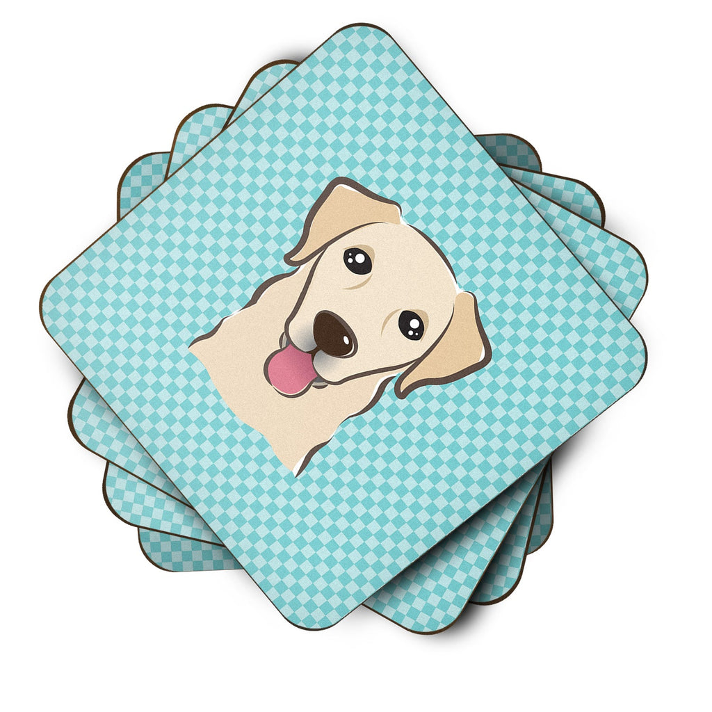 Checkerboard Blue Golden Retriever Foam Coasters Set of 4 Cup Coasters for Indoor Outdoor, Tabletop Protection, Anti Slip, Mouse pad Material