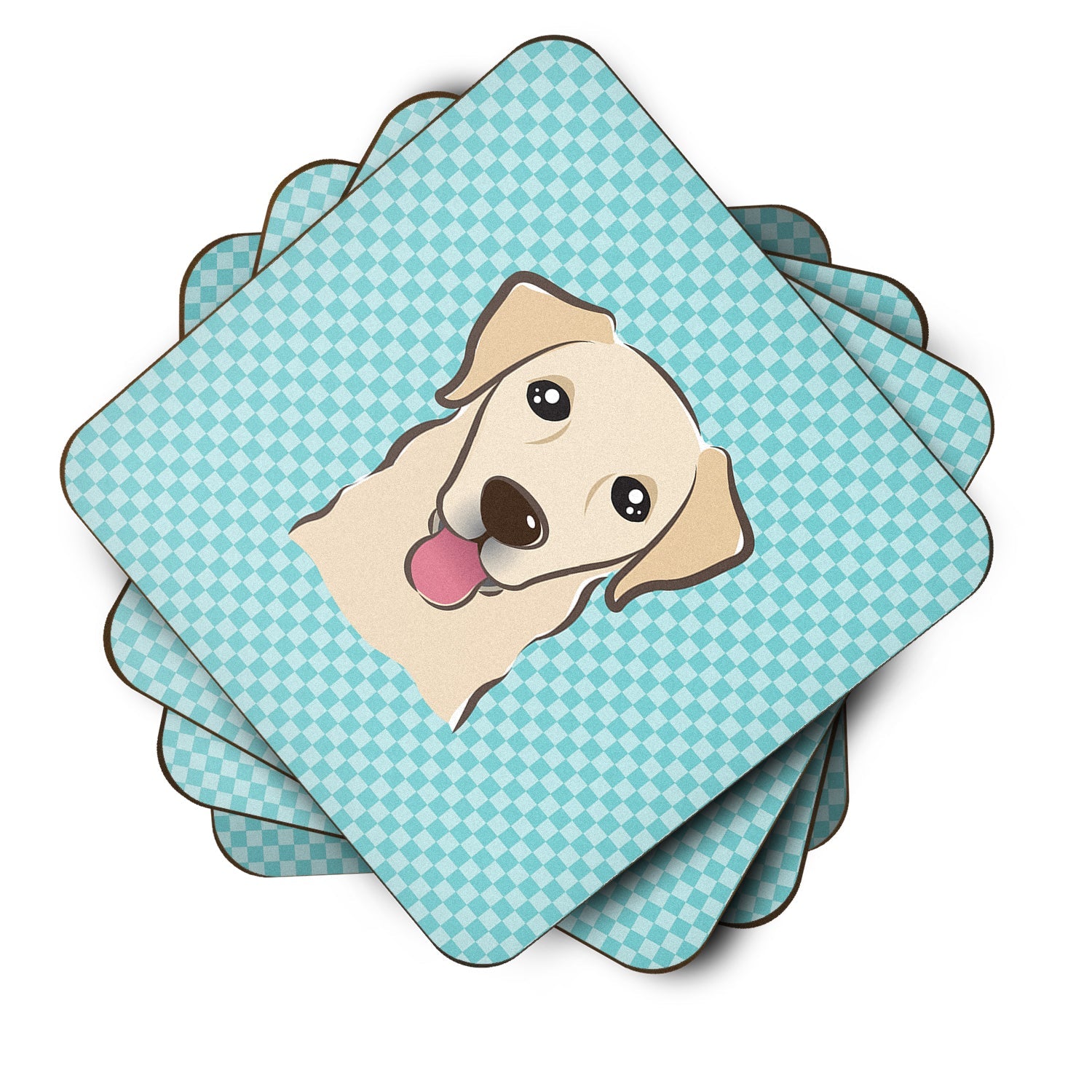 Checkerboard Blue Golden Retriever Foam Coasters Set of 4 Cup Coasters for Indoor Outdoor, Tabletop Protection, Anti Slip, Mouse pad Material