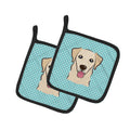 Checkerboard Blue Golden Retriever Pot Holder Set of 2 Heat Resistant Quilted Hot Pads 7.5 x 7.5 Inch, Insulated Kitchen Trivets for Cooking & Baking