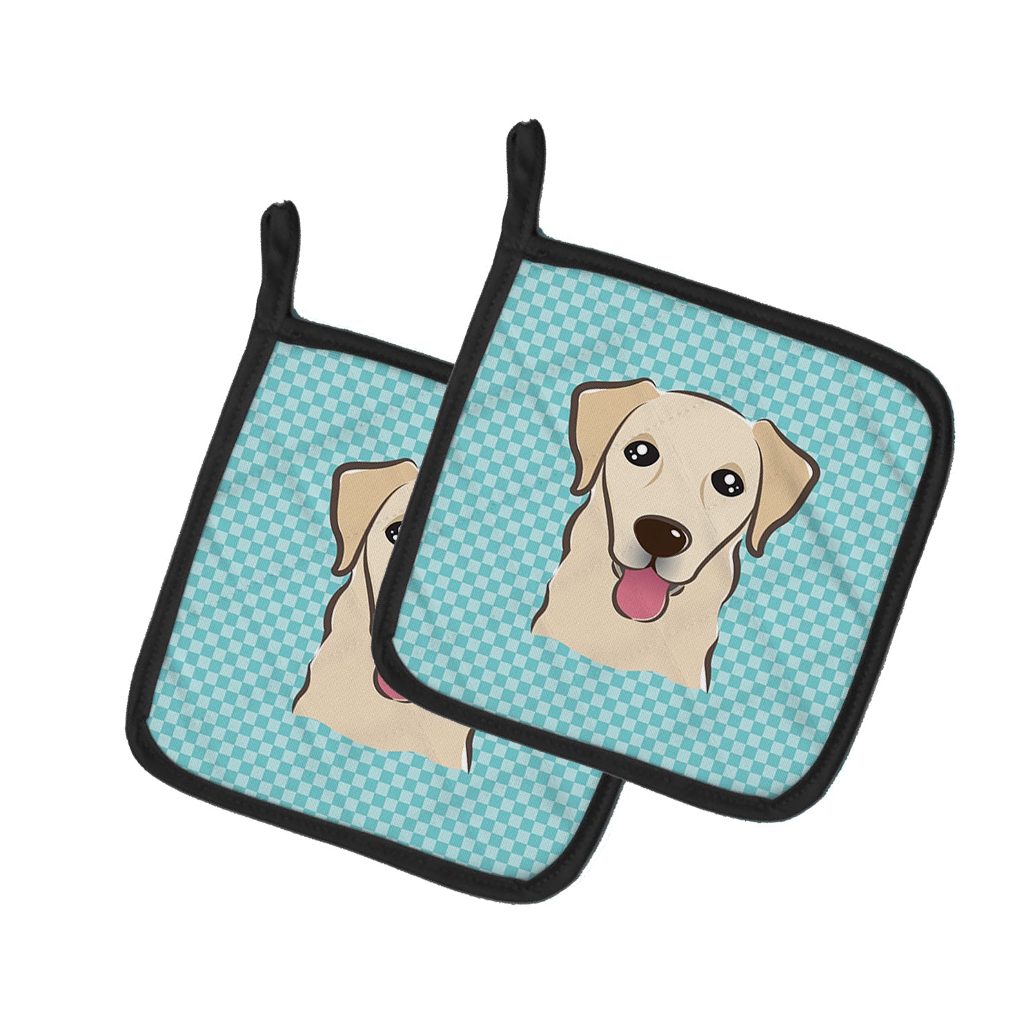 Checkerboard Blue Golden Retriever Pot Holder Set of 2 Heat Resistant Quilted Hot Pads 7.5 x 7.5 Inch, Insulated Kitchen Trivets for Cooking & Baking