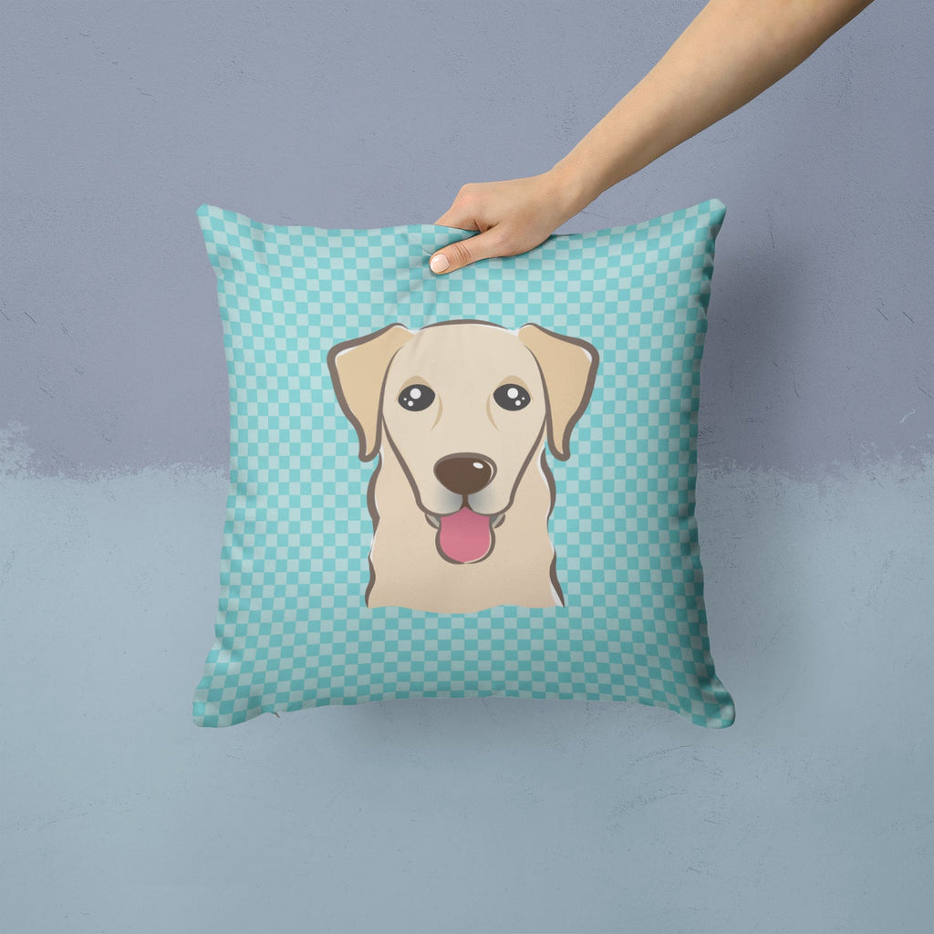 Checkerboard Blue Golden Retriever Decorative Throw Pillow 14x14 Indoor Outdoor Accent Cushion, Fabric Cover with Insert for Sofa, Bed, Porch & Living Room