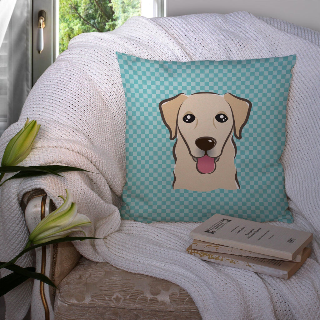 Checkerboard Blue Golden Retriever Decorative Throw Pillow 14x14 Indoor Outdoor Accent Cushion, Fabric Cover with Insert for Sofa, Bed, Porch & Living Room