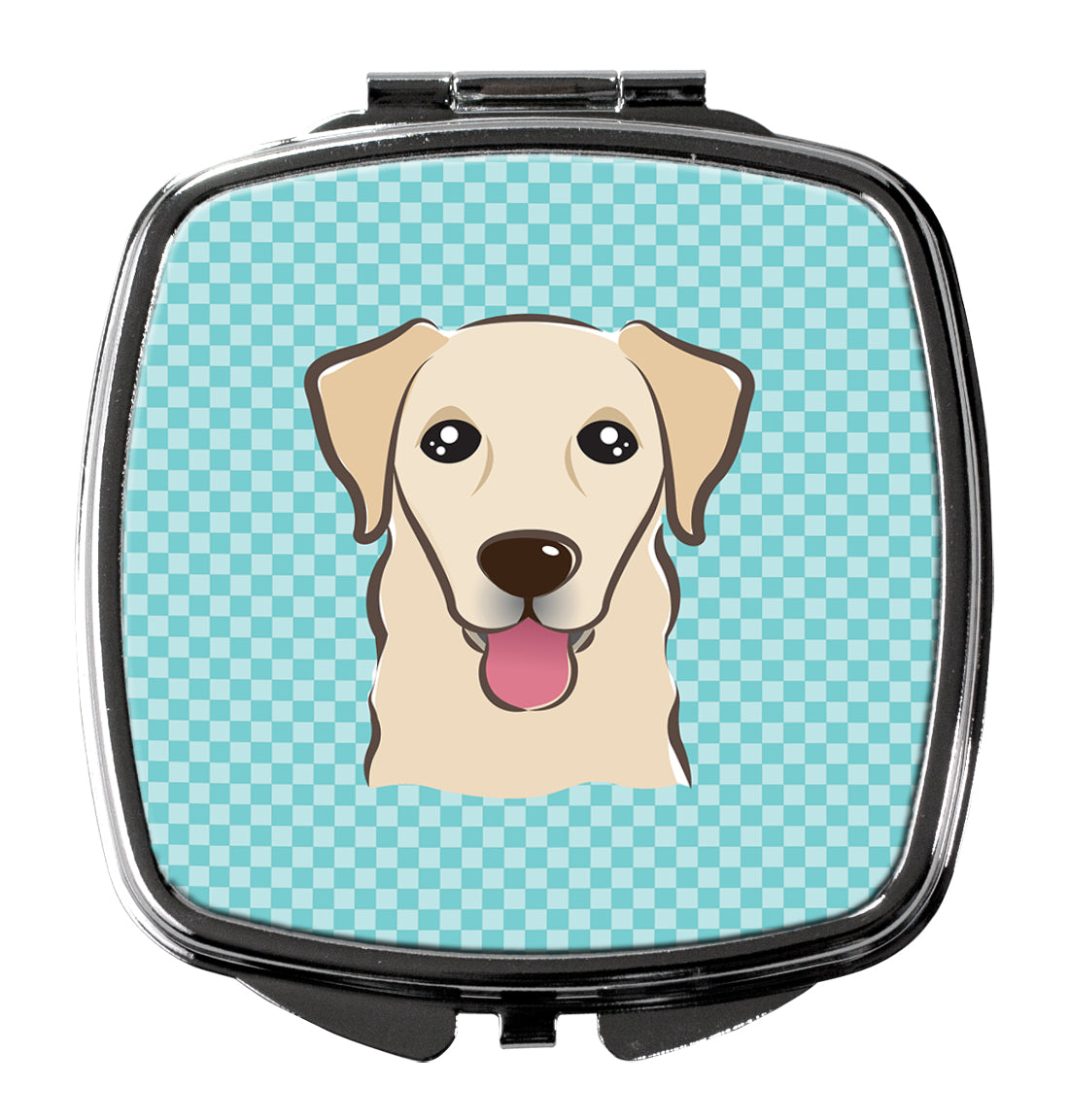Checkerboard Blue Golden Retriever Compact Mirror Decorative Travel Makeup Mirror for Women Girls Gifts Pocket Makeup Mirror Folding Handheld