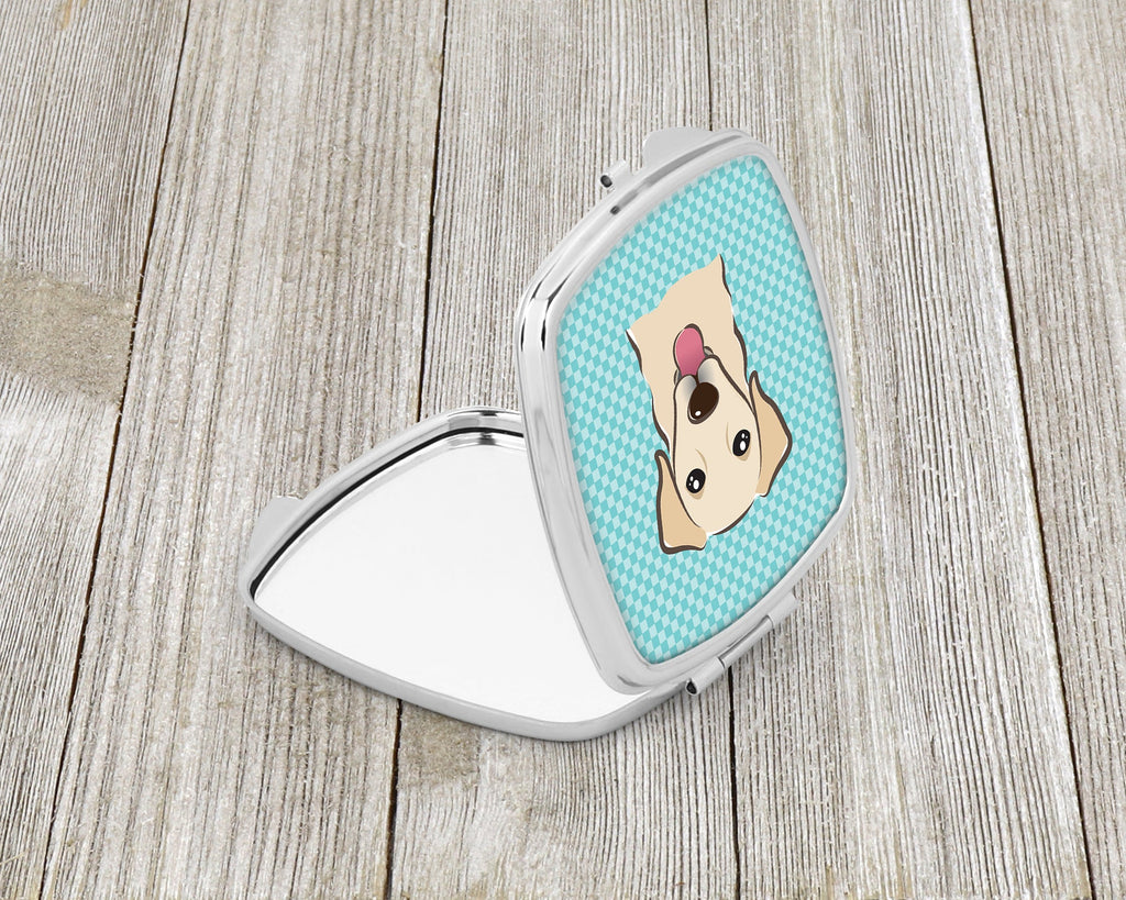 Checkerboard Blue Golden Retriever Compact Mirror Decorative Travel Makeup Mirror for Women Girls Gifts Pocket Makeup Mirror Folding Handheld