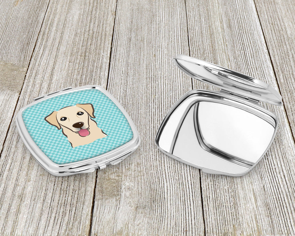 Checkerboard Blue Golden Retriever Compact Mirror Decorative Travel Makeup Mirror for Women Girls Gifts Pocket Makeup Mirror Folding Handheld