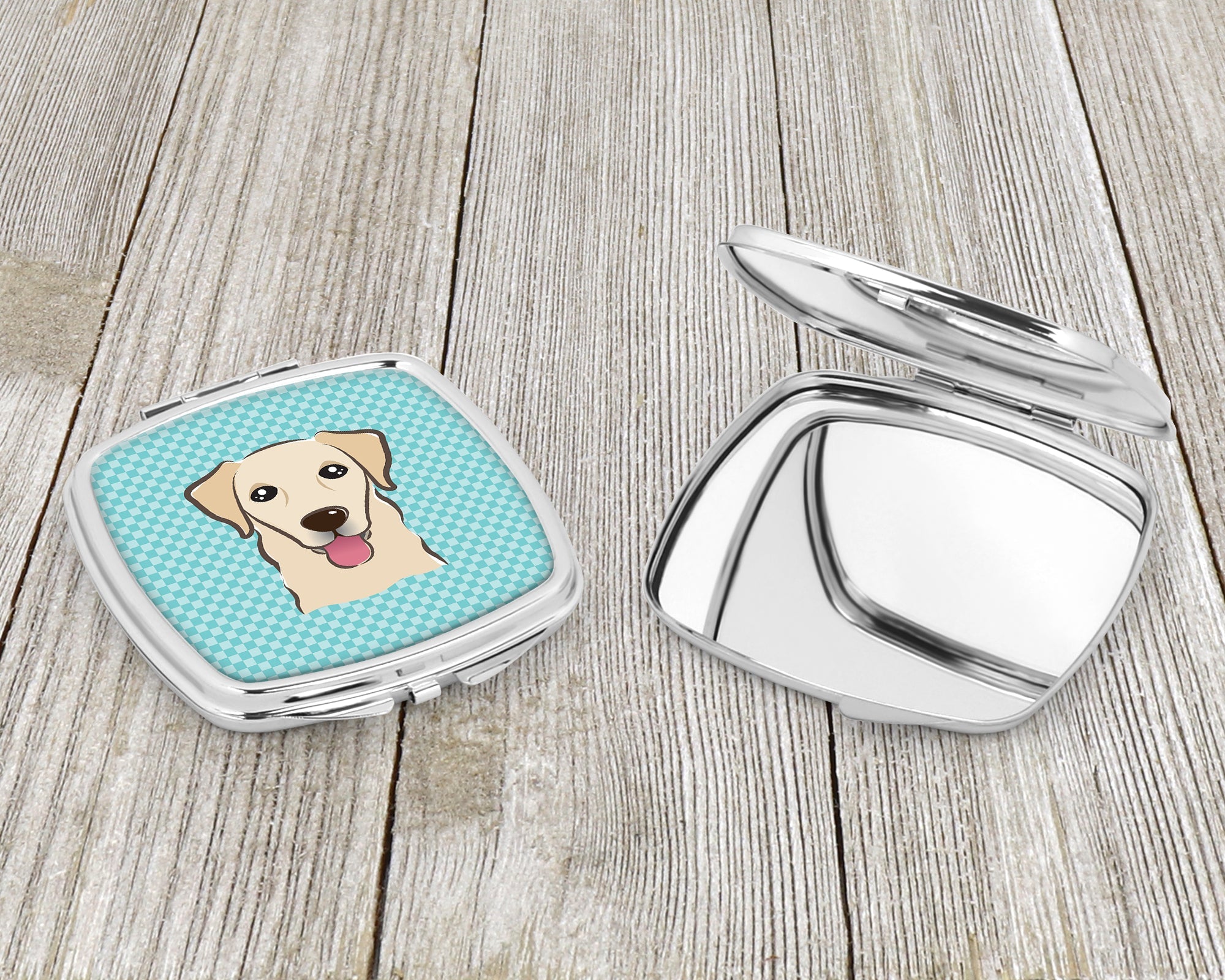 Checkerboard Blue Golden Retriever Compact Mirror Decorative Travel Makeup Mirror for Women Girls Gifts Pocket Makeup Mirror Folding Handheld