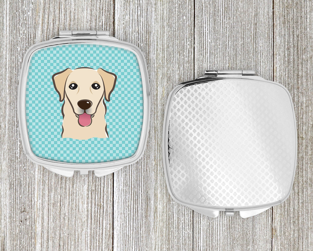 Checkerboard Blue Golden Retriever Compact Mirror Decorative Travel Makeup Mirror for Women Girls Gifts Pocket Makeup Mirror Folding Handheld