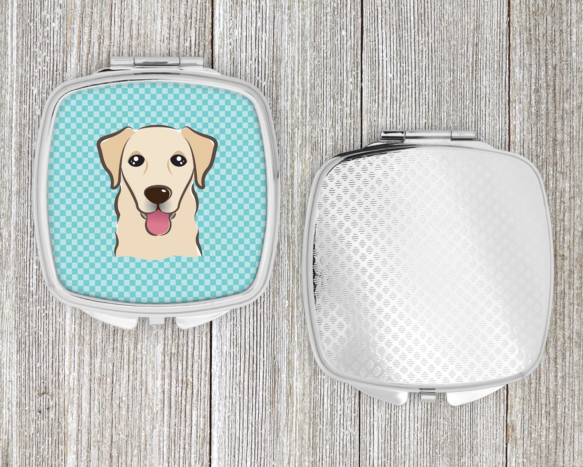 Checkerboard Blue Golden Retriever Compact Mirror Decorative Travel Makeup Mirror for Women Girls Gifts Pocket Makeup Mirror Folding Handheld