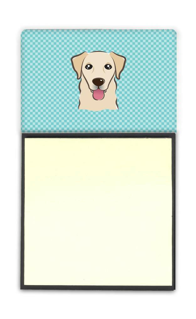Checkerboard Blue Golden Retriever Watercolor Sticky Note Holder Refillable Dispenser Desk Accessory 3x3 Pad Gift