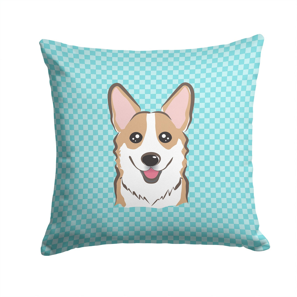 Checkerboard Blue Corgi Decorative Throw Pillow 14x14 Indoor Outdoor Accent Cushion, Fabric Cover with Insert for Sofa, Bed, Porch & Living Room