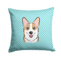 Checkerboard Blue Corgi Decorative Throw Pillow 14x14 Indoor Outdoor Accent Cushion, Fabric Cover with Insert for Sofa, Bed, Porch & Living Room
