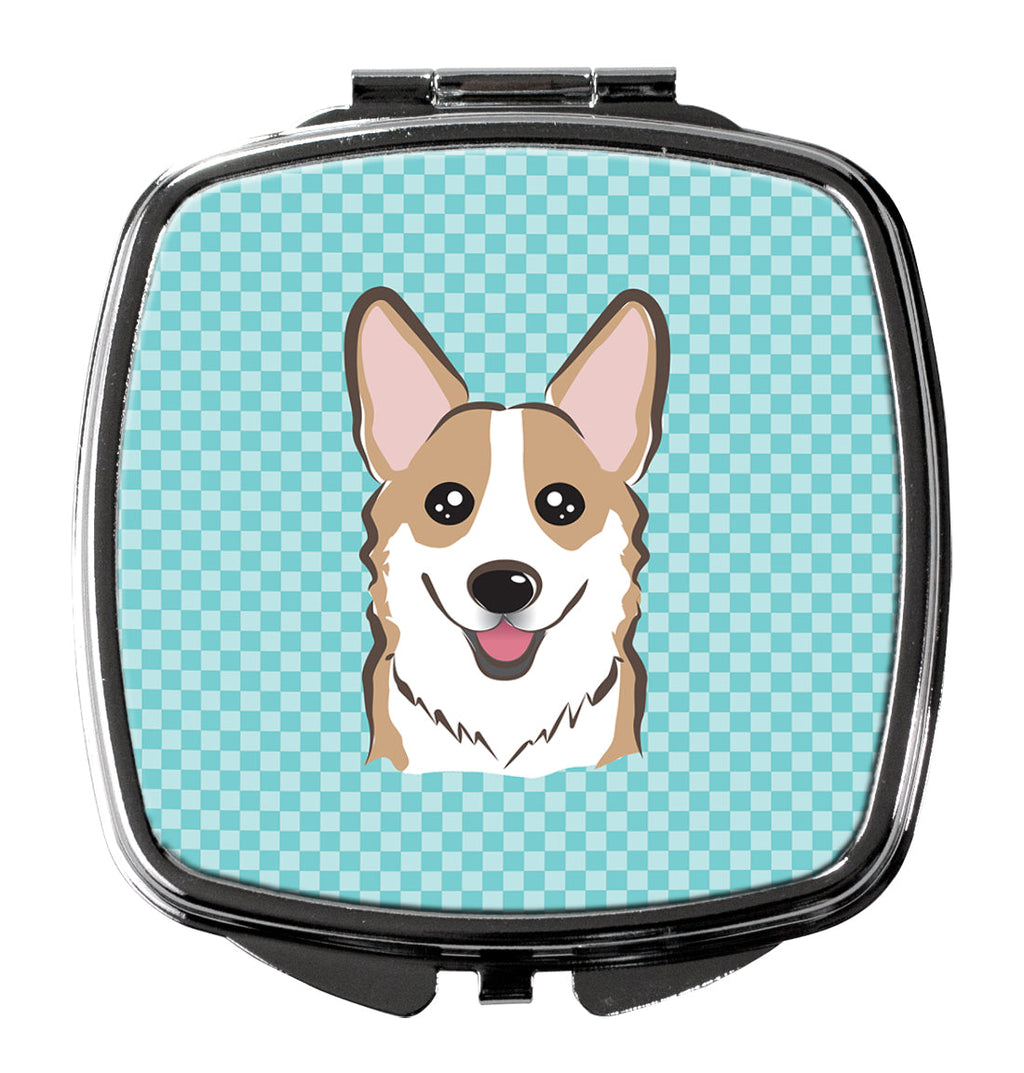 Checkerboard Blue Corgi Compact Mirror Decorative Travel Makeup Mirror for Women Girls Gifts Pocket Makeup Mirror Folding Handheld
