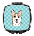 Checkerboard Blue Corgi Compact Mirror Decorative Travel Makeup Mirror for Women Girls Gifts Pocket Makeup Mirror Folding Handheld