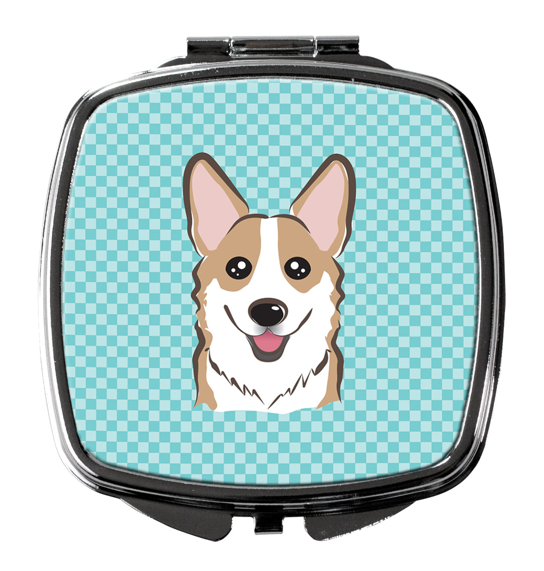 Checkerboard Blue Corgi Compact Mirror Decorative Travel Makeup Mirror for Women Girls Gifts Pocket Makeup Mirror Folding Handheld