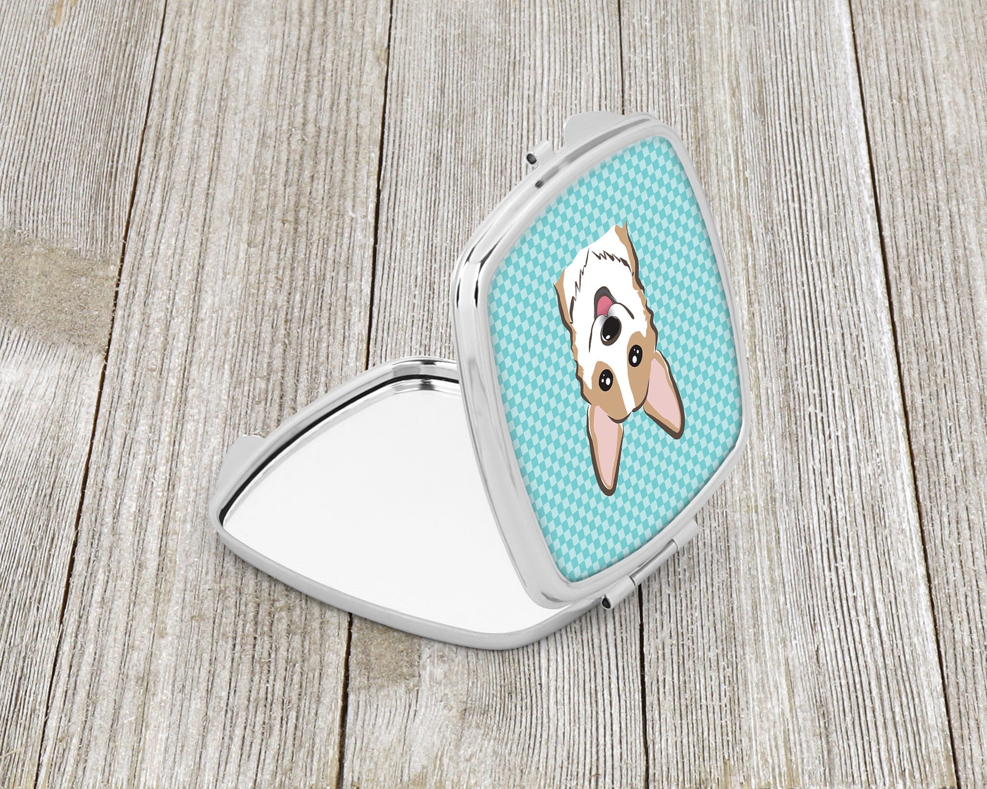 Checkerboard Blue Corgi Compact Mirror Decorative Travel Makeup Mirror for Women Girls Gifts Pocket Makeup Mirror Folding Handheld