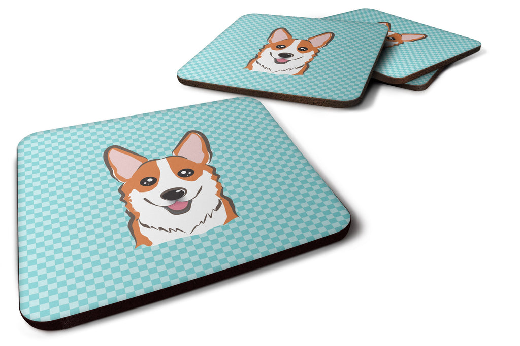 Checkerboard Blue Corgi Foam Coasters Set of 4 Cup Coasters for Indoor Outdoor, Tabletop Protection, Anti Slip, Mouse pad Material