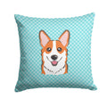 Checkerboard Blue Corgi Decorative Throw Pillow 14x14 Indoor Outdoor Accent Cushion, Fabric Cover with Insert for Sofa, Bed, Porch & Living Room
