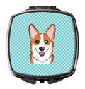 Checkerboard Blue Corgi Compact Mirror Decorative Travel Makeup Mirror for Women Girls Gifts Pocket Makeup Mirror Folding Handheld