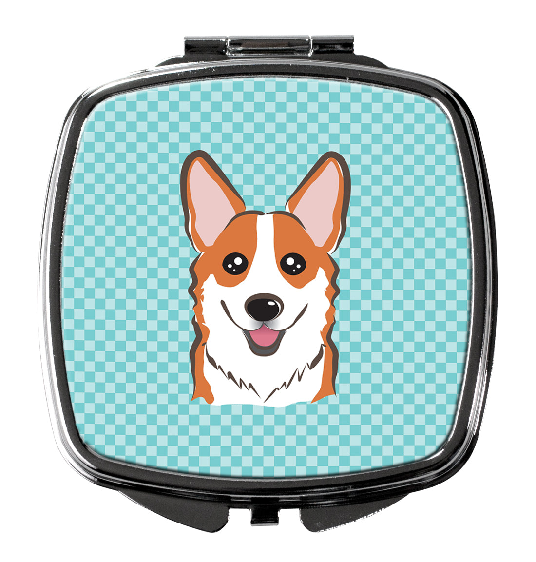 Checkerboard Blue Corgi Compact Mirror Decorative Travel Makeup Mirror for Women Girls Gifts Pocket Makeup Mirror Folding Handheld