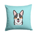 Checkerboard Blue Corgi Decorative Throw Pillow 14x14 Indoor Outdoor Accent Cushion, Fabric Cover with Insert for Sofa, Bed, Porch & Living Room