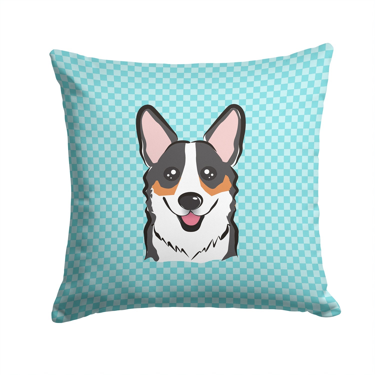 Checkerboard Blue Corgi Decorative Throw Pillow 14x14 Indoor Outdoor Accent Cushion, Fabric Cover with Insert for Sofa, Bed, Porch & Living Room
