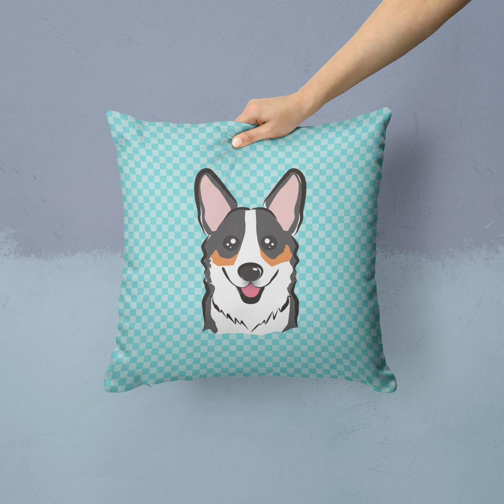 Checkerboard Blue Corgi Decorative Throw Pillow 14x14 Indoor Outdoor Accent Cushion, Fabric Cover with Insert for Sofa, Bed, Porch & Living Room