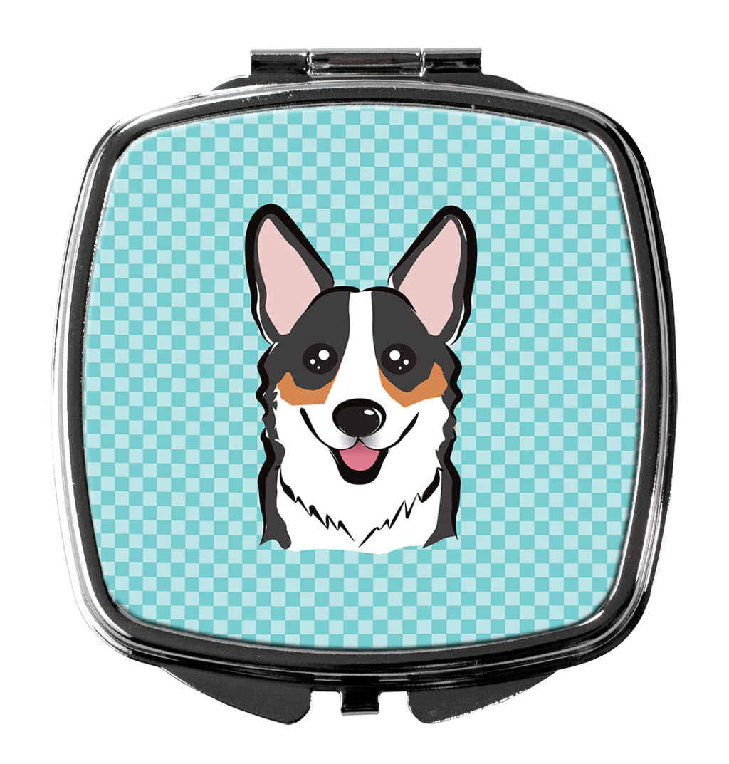 Checkerboard Blue Corgi Compact Mirror Decorative Travel Makeup Mirror for Women Girls Gifts Pocket Makeup Mirror Folding Handheld