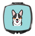 Checkerboard Blue Corgi Compact Mirror Decorative Travel Makeup Mirror for Women Girls Gifts Pocket Makeup Mirror Folding Handheld