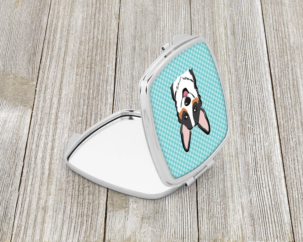 Checkerboard Blue Corgi Compact Mirror Decorative Travel Makeup Mirror for Women Girls Gifts Pocket Makeup Mirror Folding Handheld