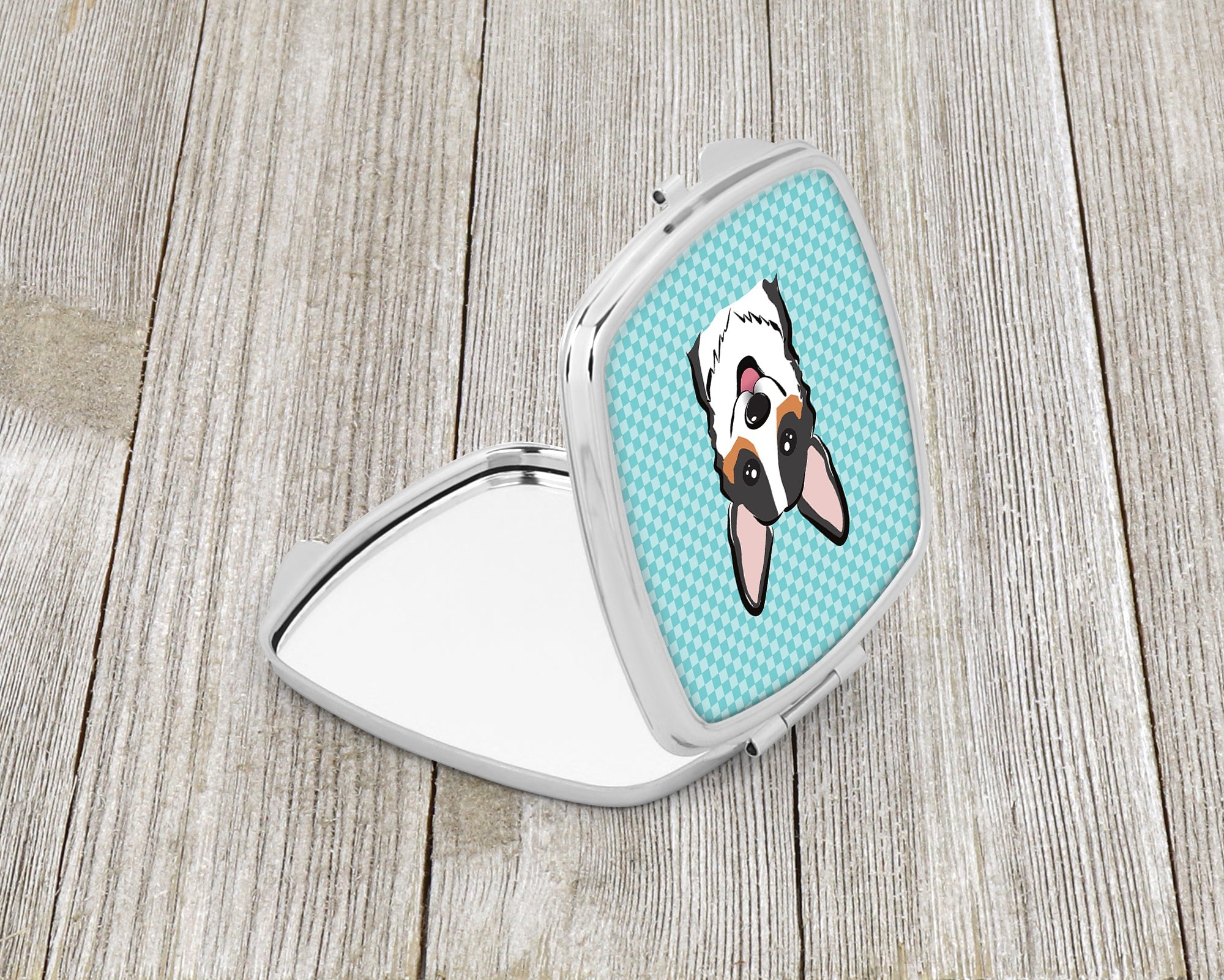 Checkerboard Blue Corgi Compact Mirror Decorative Travel Makeup Mirror for Women Girls Gifts Pocket Makeup Mirror Folding Handheld