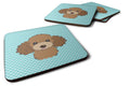 Checkerboard Blue Chocolate Brown Poodle Foam Coasters Set of 4 Cup Coasters for Indoor Outdoor, Tabletop Protection, Anti Slip, Mouse pad Material