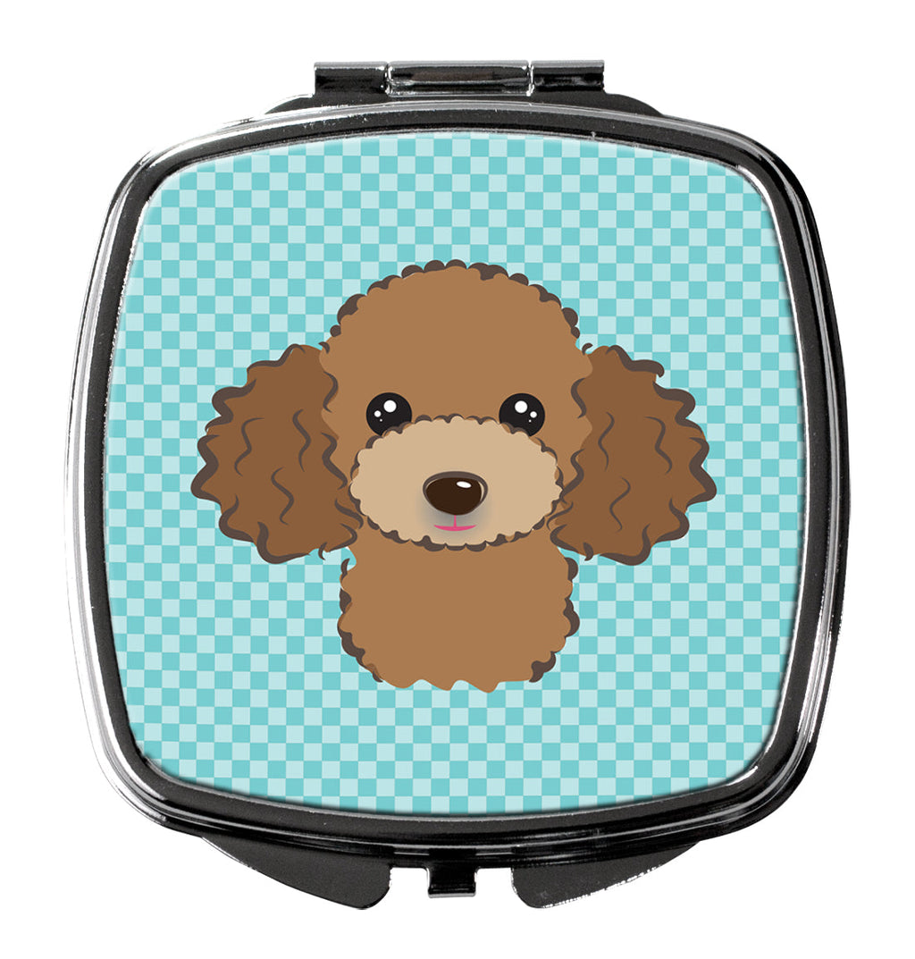 Checkerboard Blue Chocolate Brown Poodle Compact Mirror Decorative Travel Makeup Mirror for Women Girls Gifts Pocket Makeup Mirror Folding Handheld