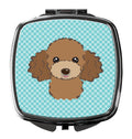 Checkerboard Blue Chocolate Brown Poodle Compact Mirror Decorative Travel Makeup Mirror for Women Girls Gifts Pocket Makeup Mirror Folding Handheld