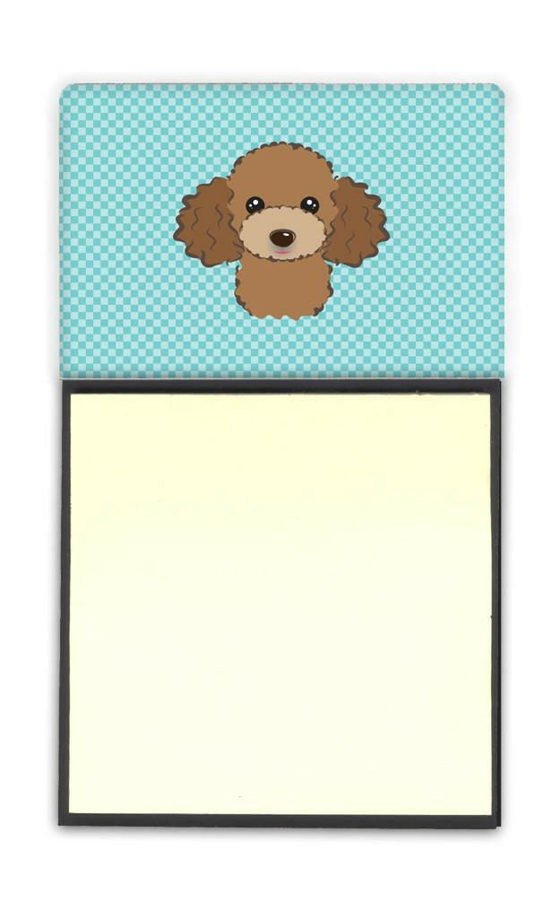 Checkerboard Blue Chocolate Brown Poodle Watercolor Sticky Note Holder Refillable Dispenser Desk Accessory 3x3 Pad Gift