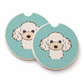 Checkerboard Blue White Poodle Set of 2 Cup Holder Car Coasters Absorbent Round Sandstone Coasters Gifts for Men or Women, 2.5, Multicolor