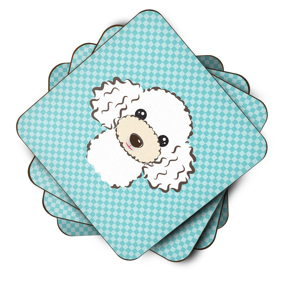 Checkerboard Blue White Poodle Foam Coasters Set of 4 Cup Coasters for Indoor Outdoor, Tabletop Protection, Anti Slip, Mouse pad Material