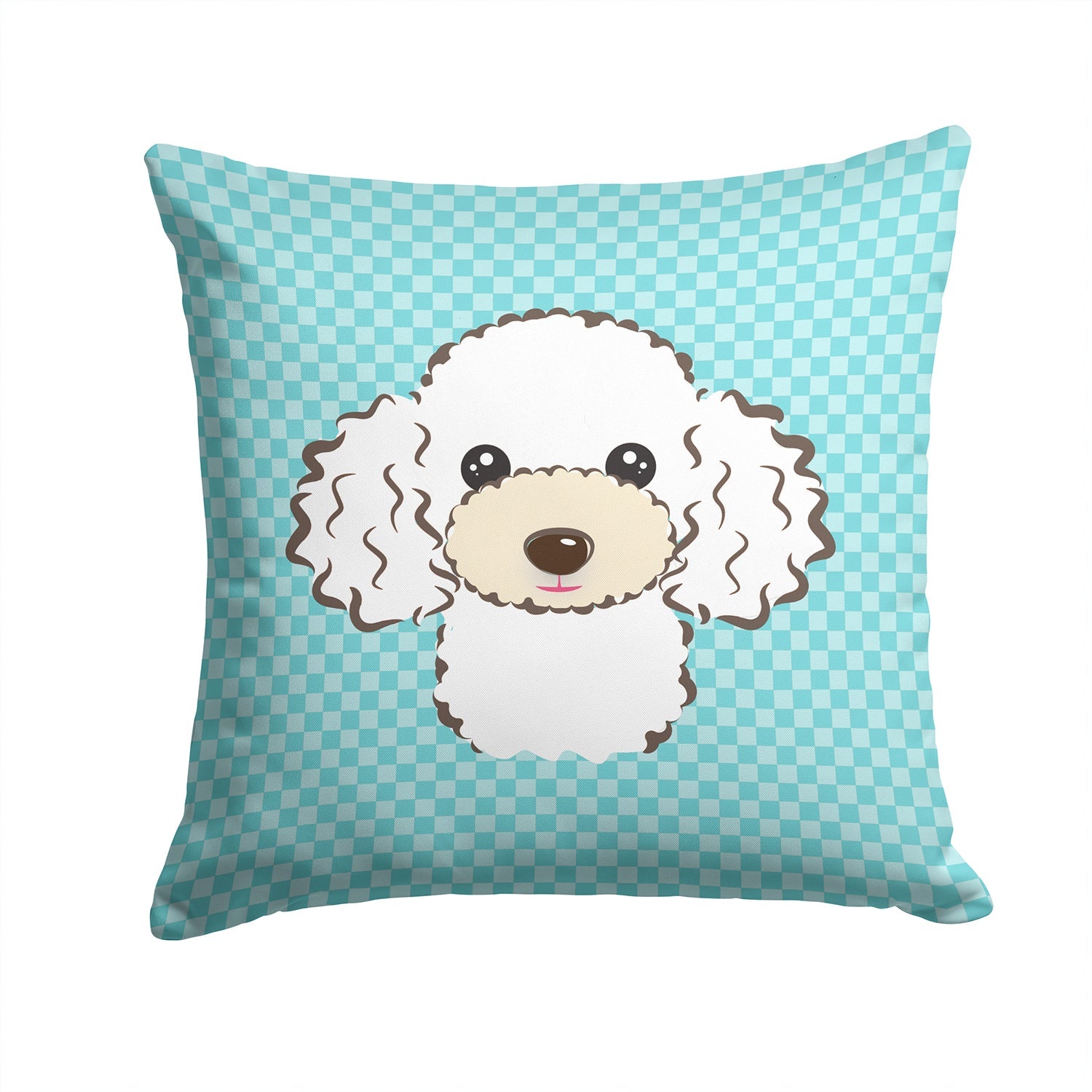 Checkerboard Blue White Poodle Decorative Throw Pillow 14x14 Indoor Outdoor Accent Cushion, Fabric Cover with Insert for Sofa, Bed, Porch & Living Room