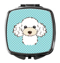 Checkerboard Blue White Poodle Compact Mirror Decorative Travel Makeup Mirror for Women Girls Gifts Pocket Makeup Mirror Folding Handheld