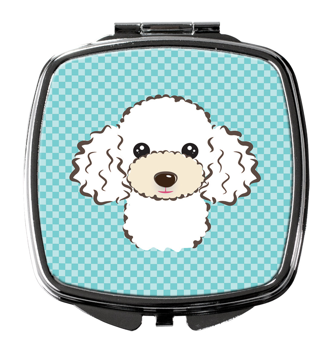 Checkerboard Blue White Poodle Compact Mirror Decorative Travel Makeup Mirror for Women Girls Gifts Pocket Makeup Mirror Folding Handheld